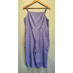 Old Navy Blue Chambray Denim Sleeveless Wide Leg Capri Jumpsuit XL Pockets